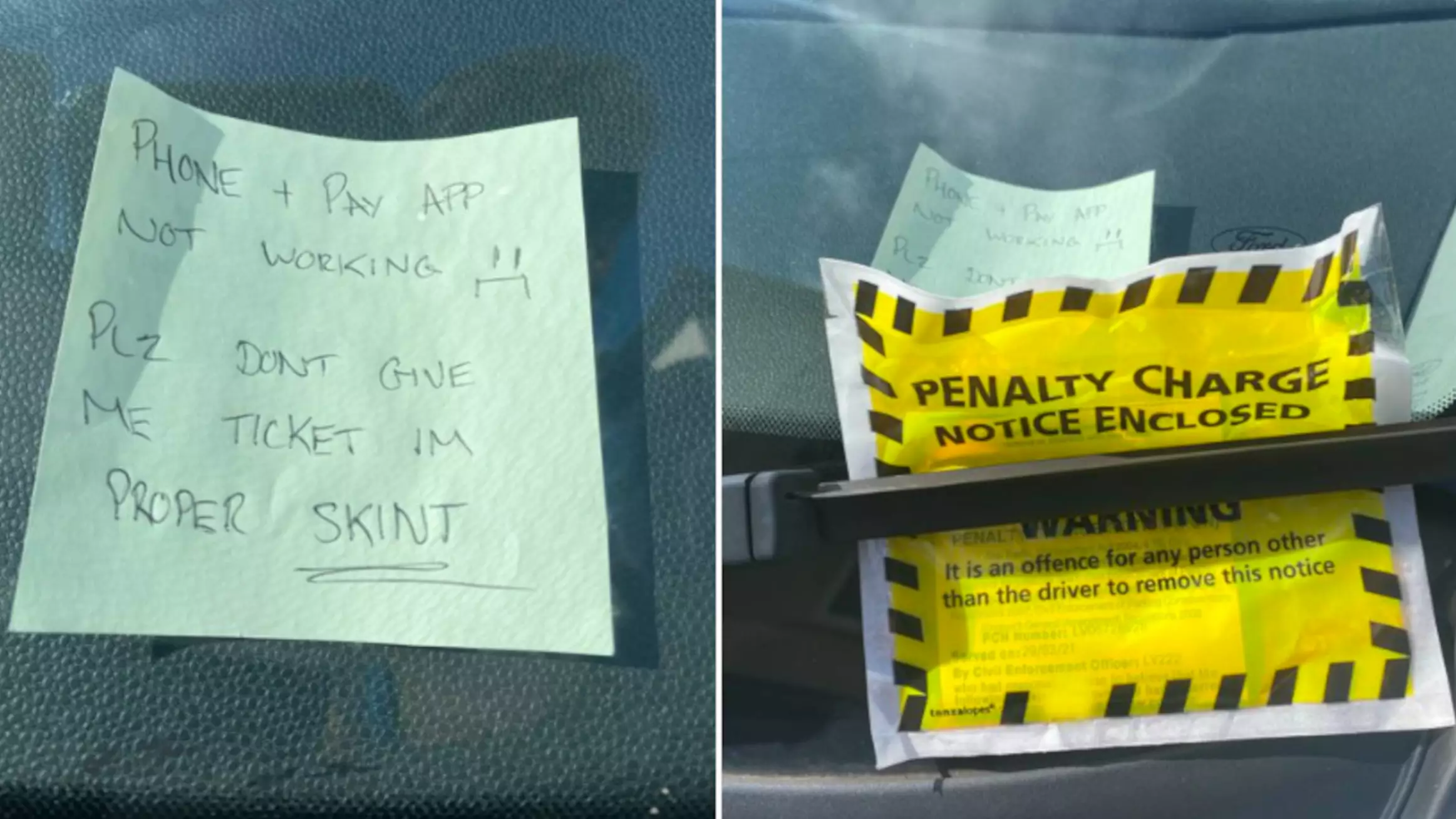 Skint Driver's Desperate Post-It Note To Avoid Parking Ticket