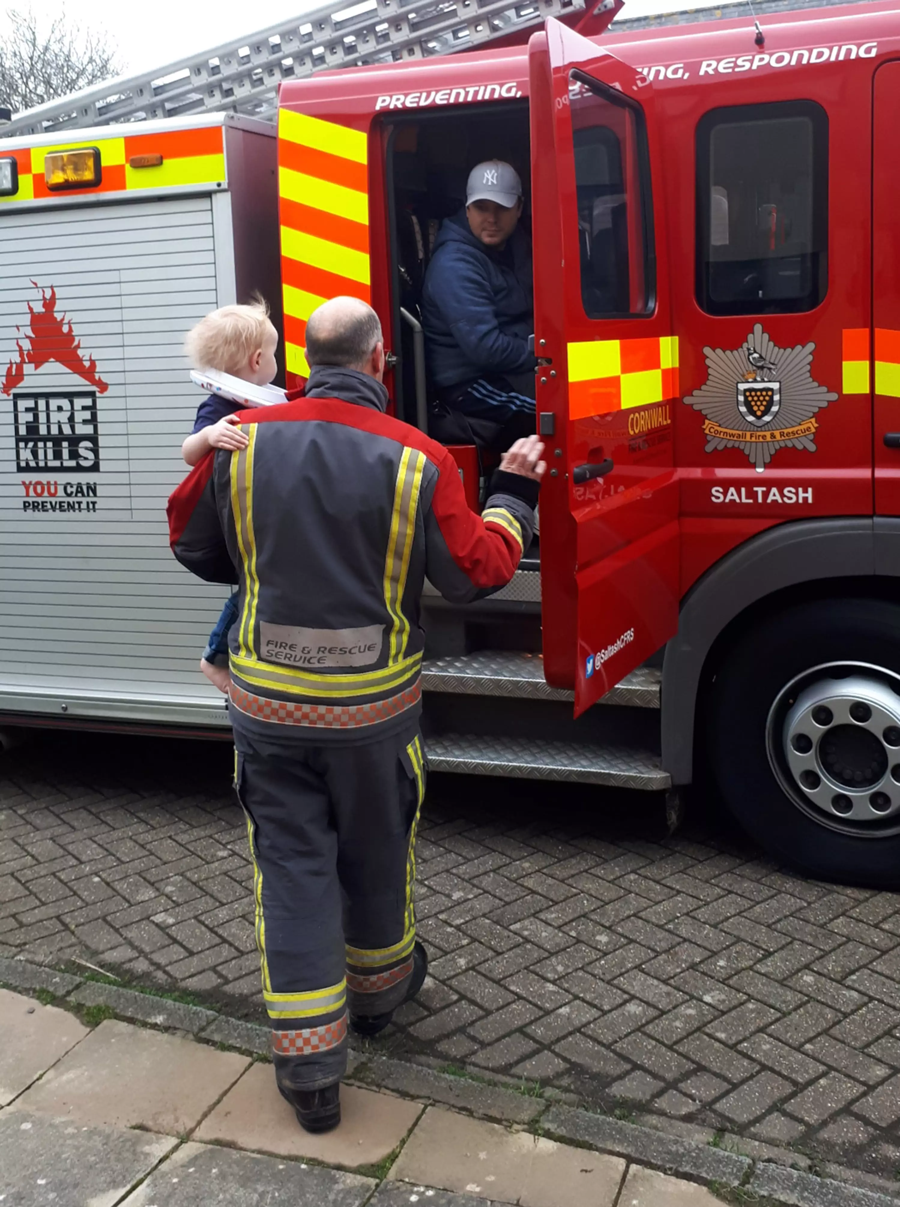 Mum Sarah was bemused to see an entire fire truck with a team of firemen arrive to rescue Flynn (