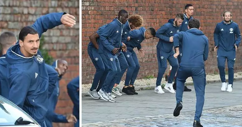 Manchester United Warm Up For Liverpool Game In A Hotel Car Park
