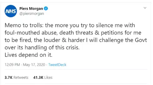 Piers Morgan refused to back down.