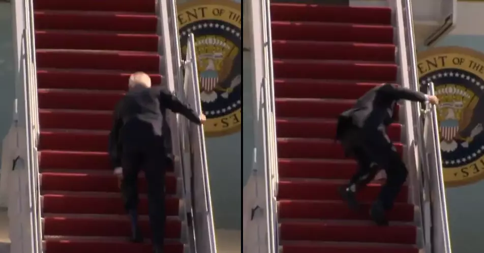 President Joe Biden Falls Down Stairs While Boarding Air Force One