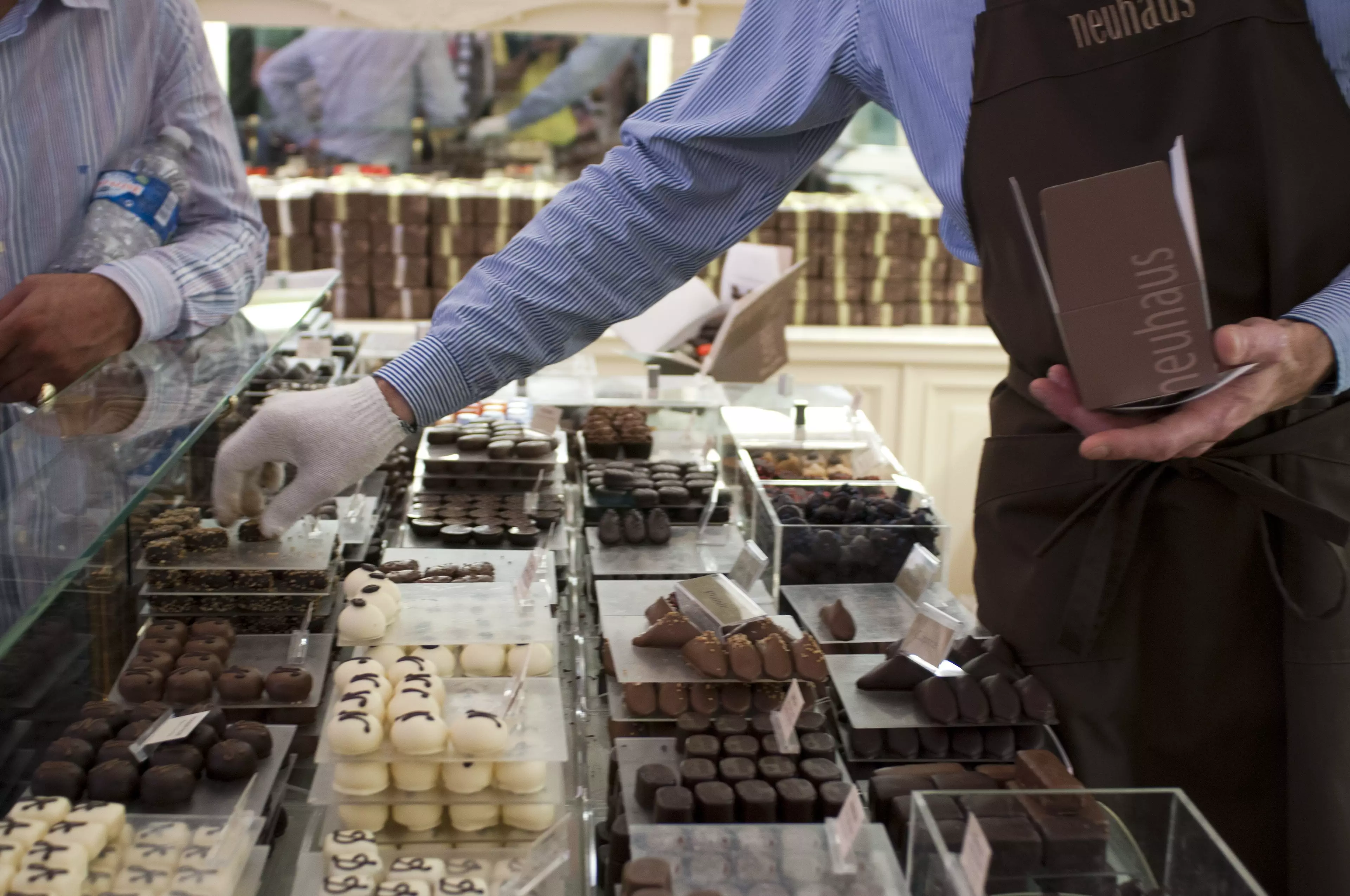 Neuhaus chocolates being sold inside Galeries Royales Saint-Hubert Arcade in Brussels.