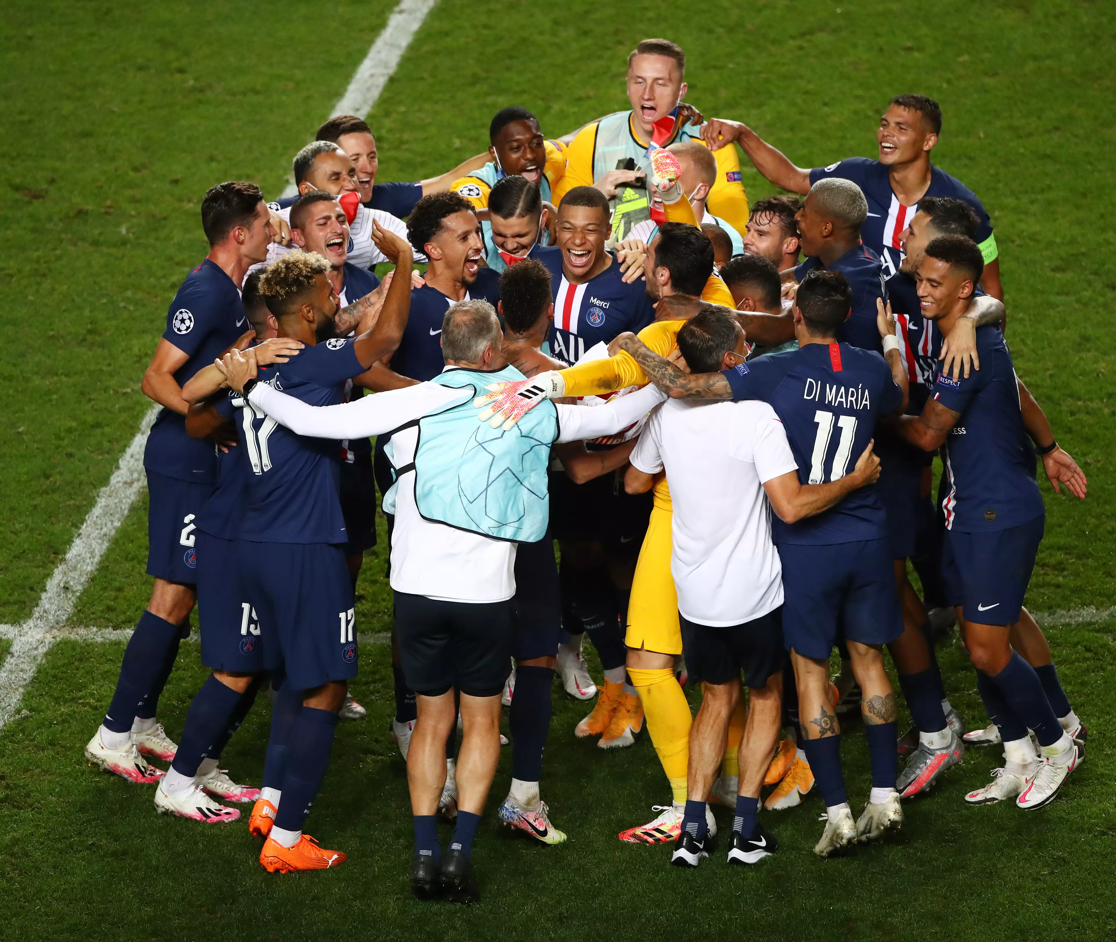 PSG celebrate reaching their first Champions League final. Image: PA Images