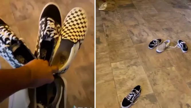 The TikTok demonstrated the hack with three pairs of trainers (