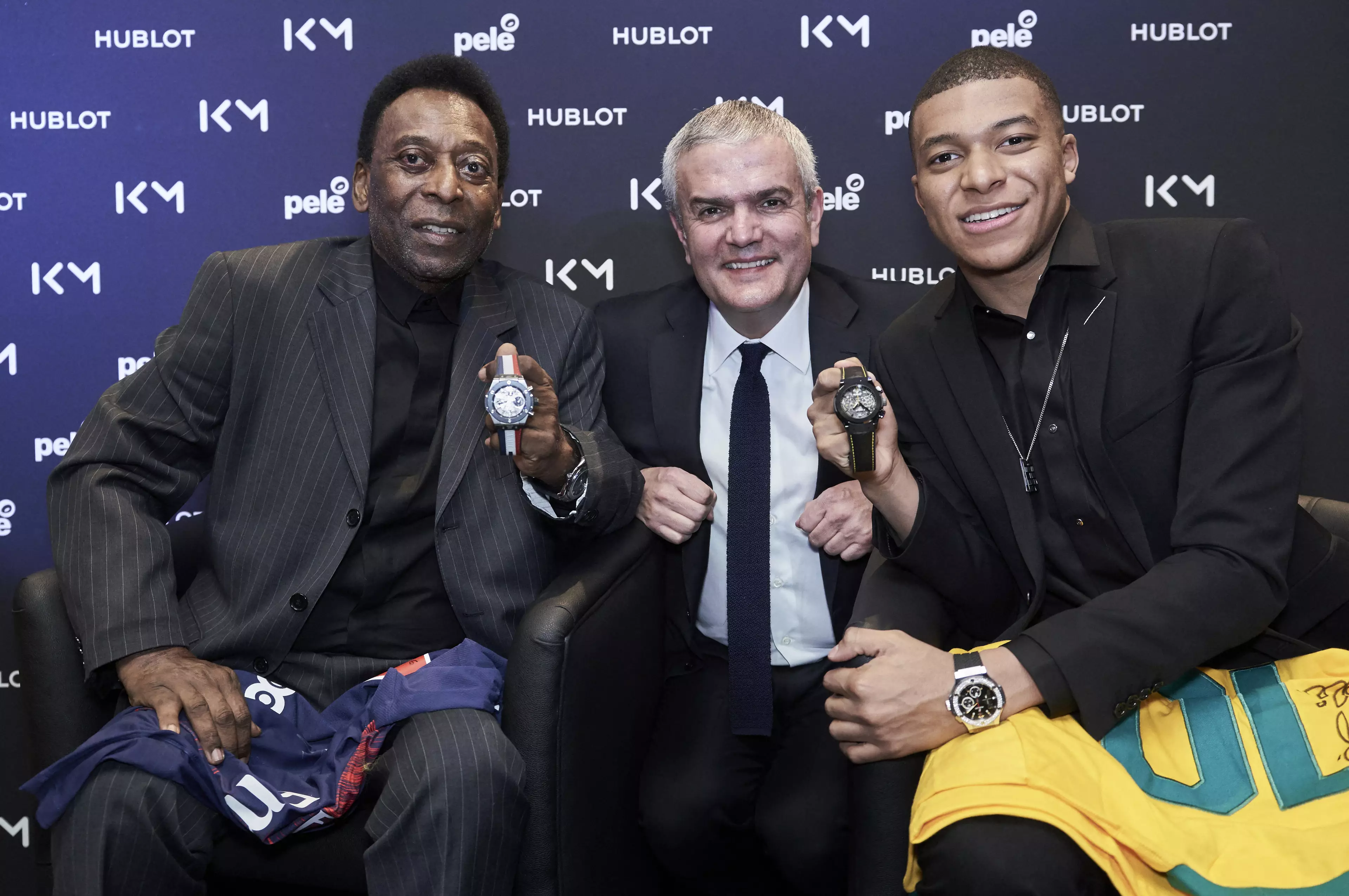 Pele during a public appearance with Kylian Mbappe in 2019. (Image