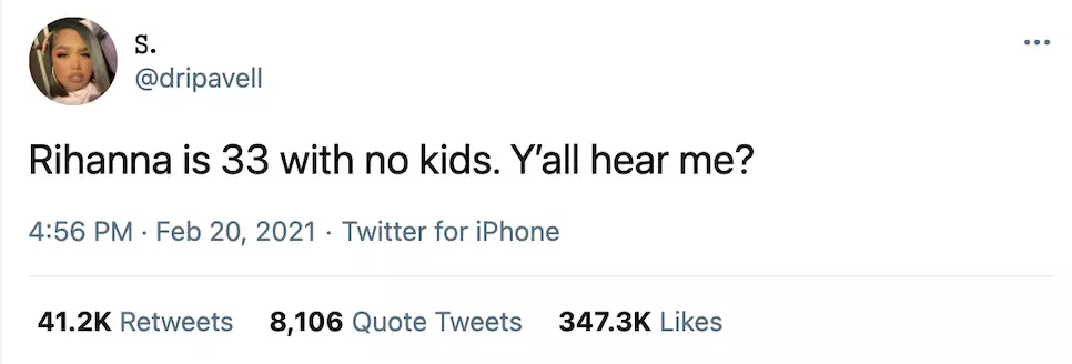 This tweet led to a thread of Twitter users criticising Rihanna (