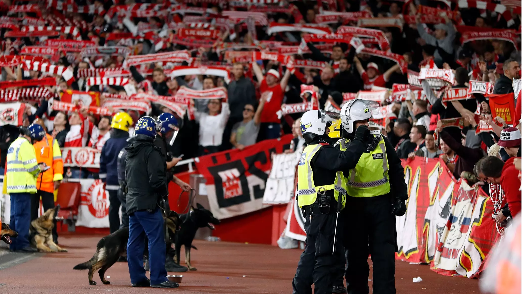 Crowd Trouble Delays The Start Of Arsenal v Koln In The Europa League