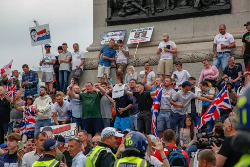Supporters of Tommy Robinson occupy Trafalgar Square.