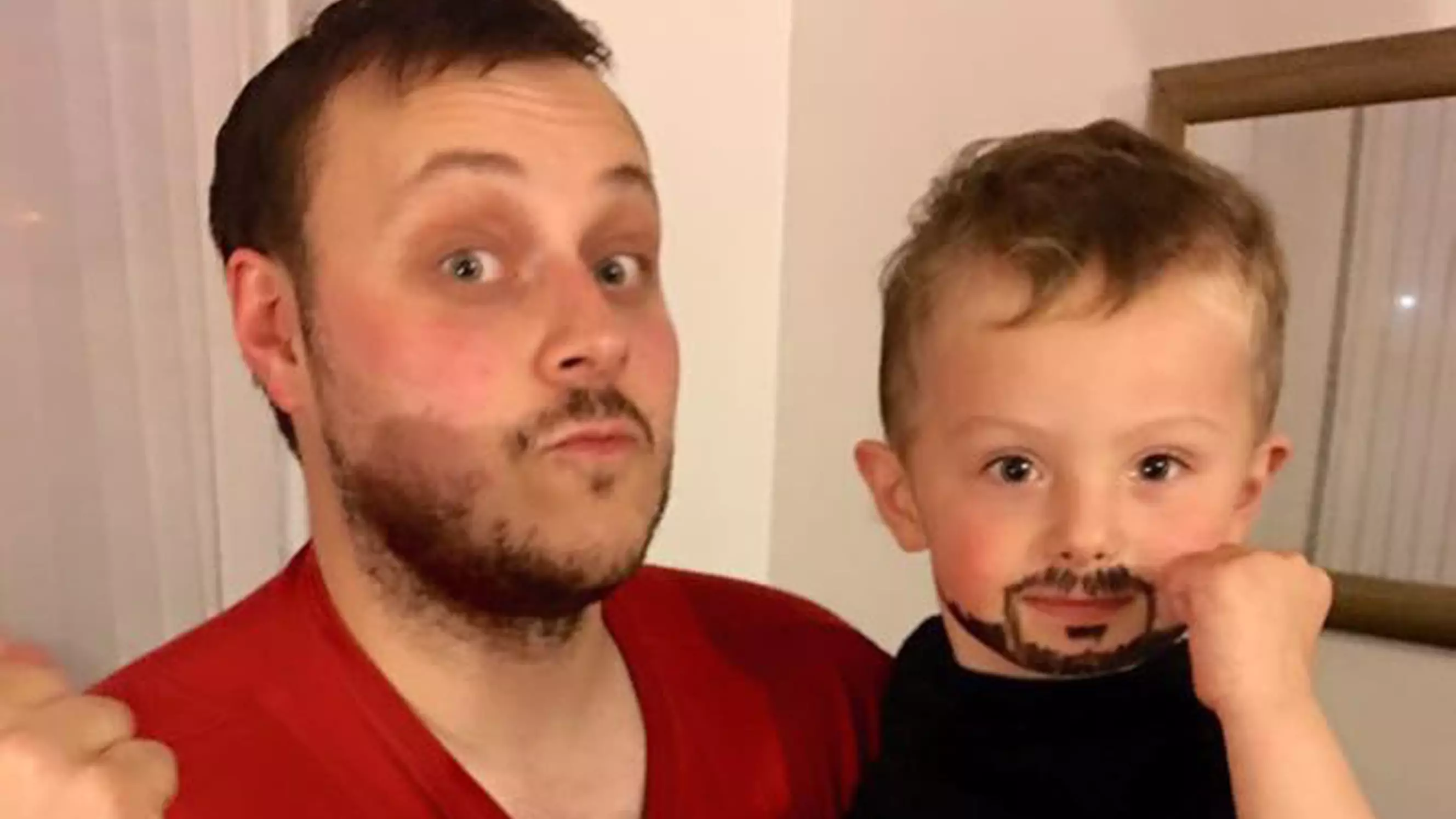 ​Mum Left In Hysterics After Son Copies Dad’s Beard Using Eyeliner