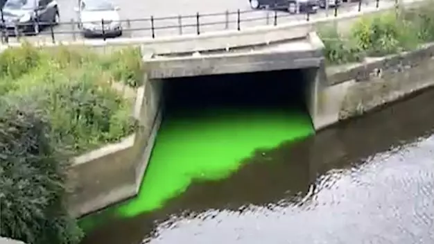 Commuters Stunned As Leeds River Glows 'Ninja Turtle' Green 