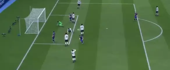 Messi beats the entire defence to a header despite his diminutive frame. (Image