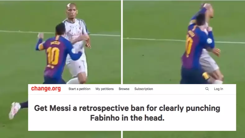 Liverpool Fan Makes Petition For Lionel Messi To Receive Ban For 'Punching Fabinho In The Head'