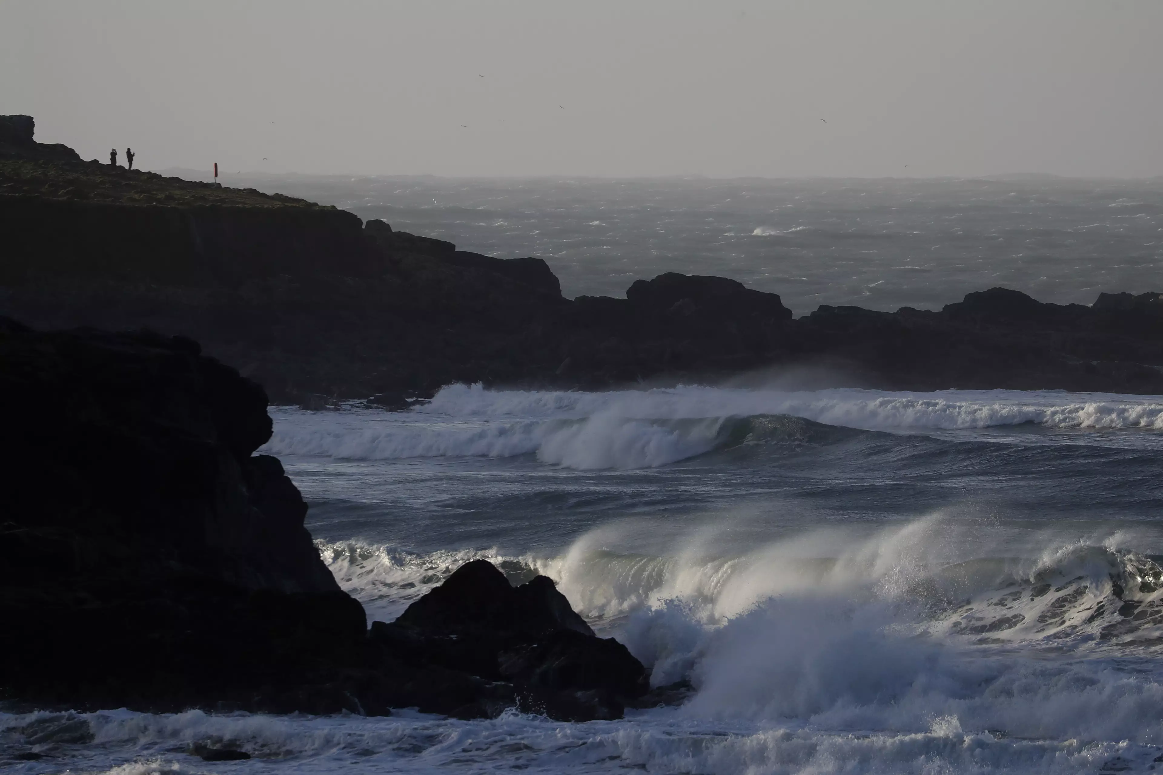 Storm Dennis pounding the coast of St Ives, Cornwall on Sunday (16 February).