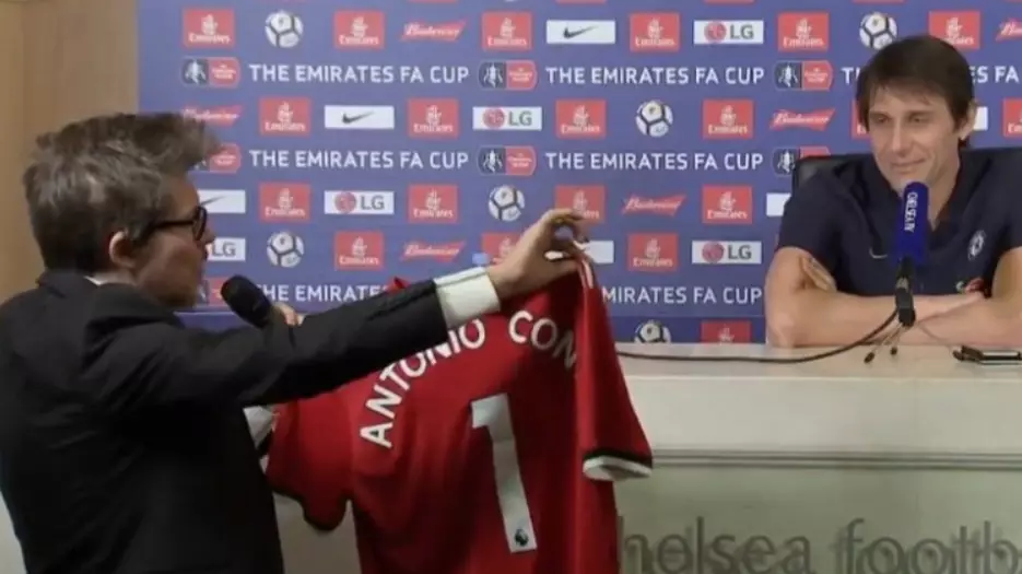 Antonio Conte Receives Signed Jose Mourinho Shirt In Press Conference And His Reaction Is Gold