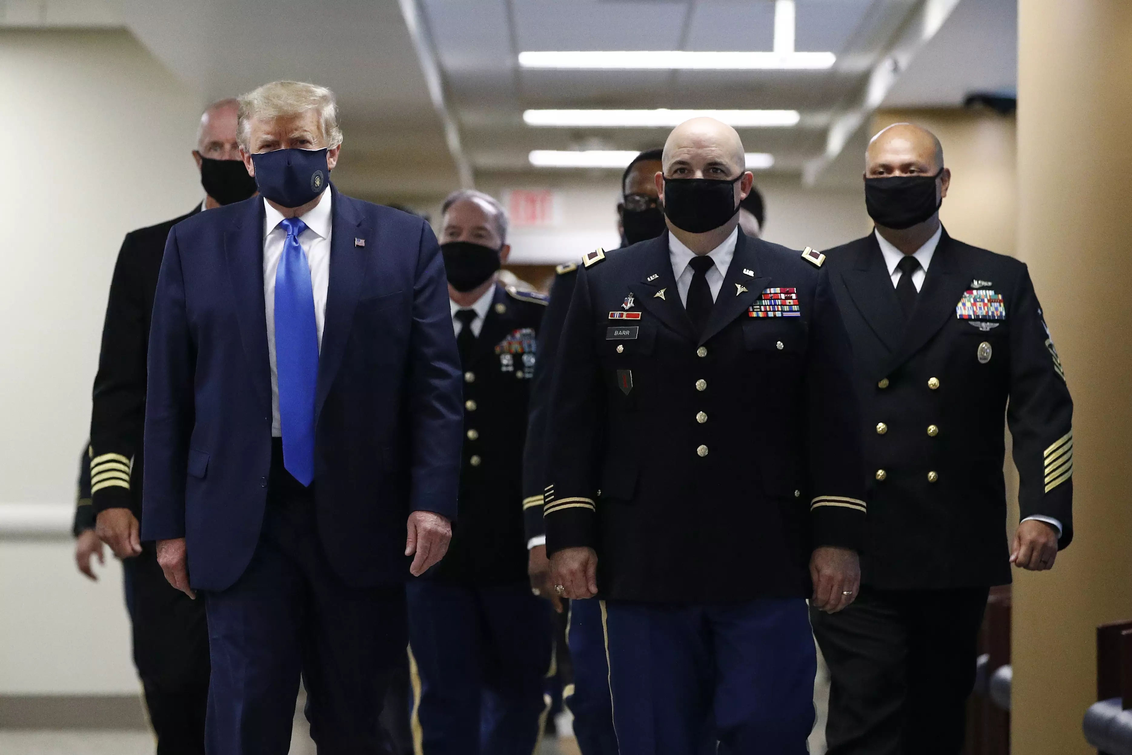 Donald Trump has finally worn a face mask in public.