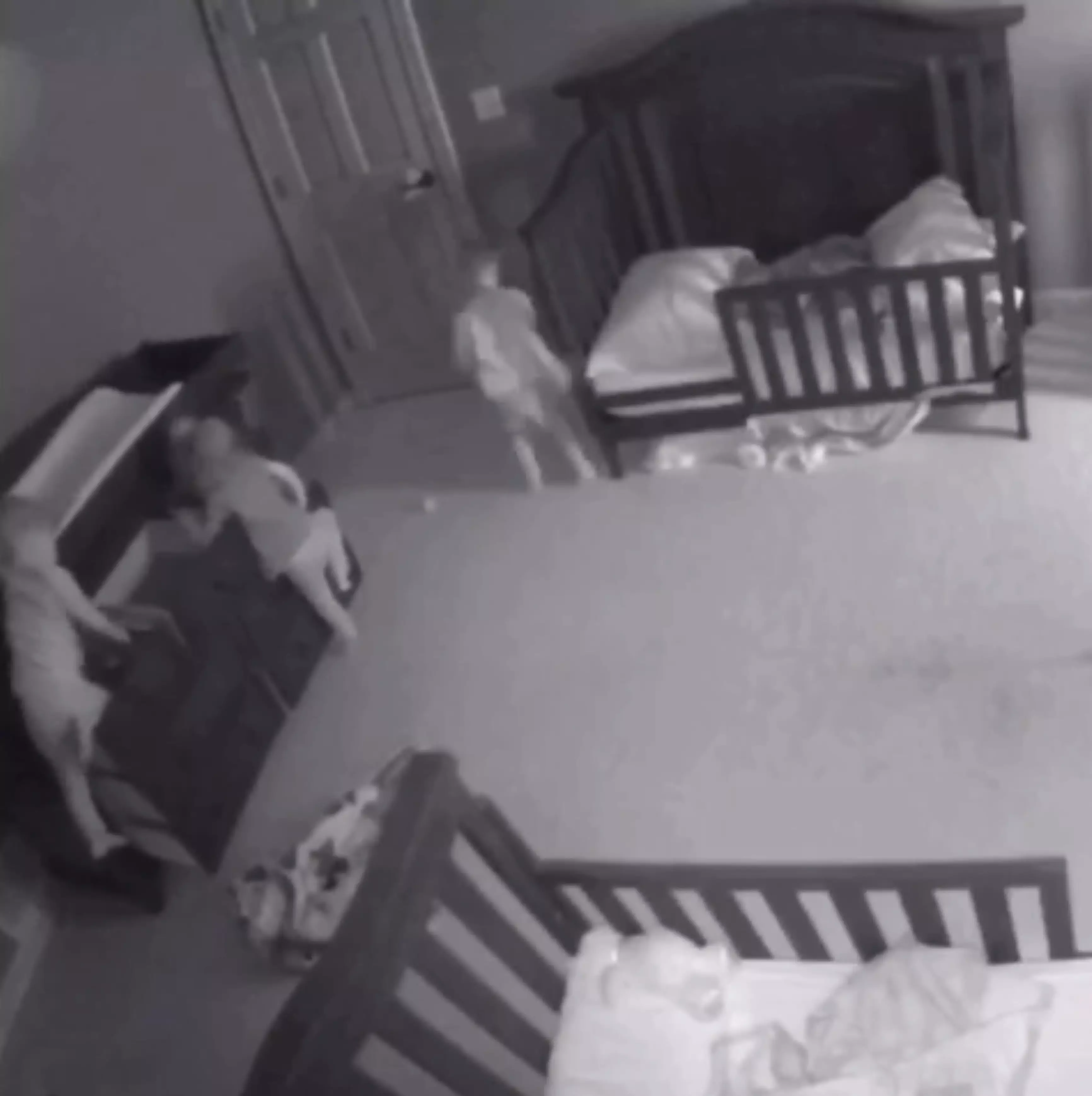 The toddler triplets began climbing the chest during their nap time (
