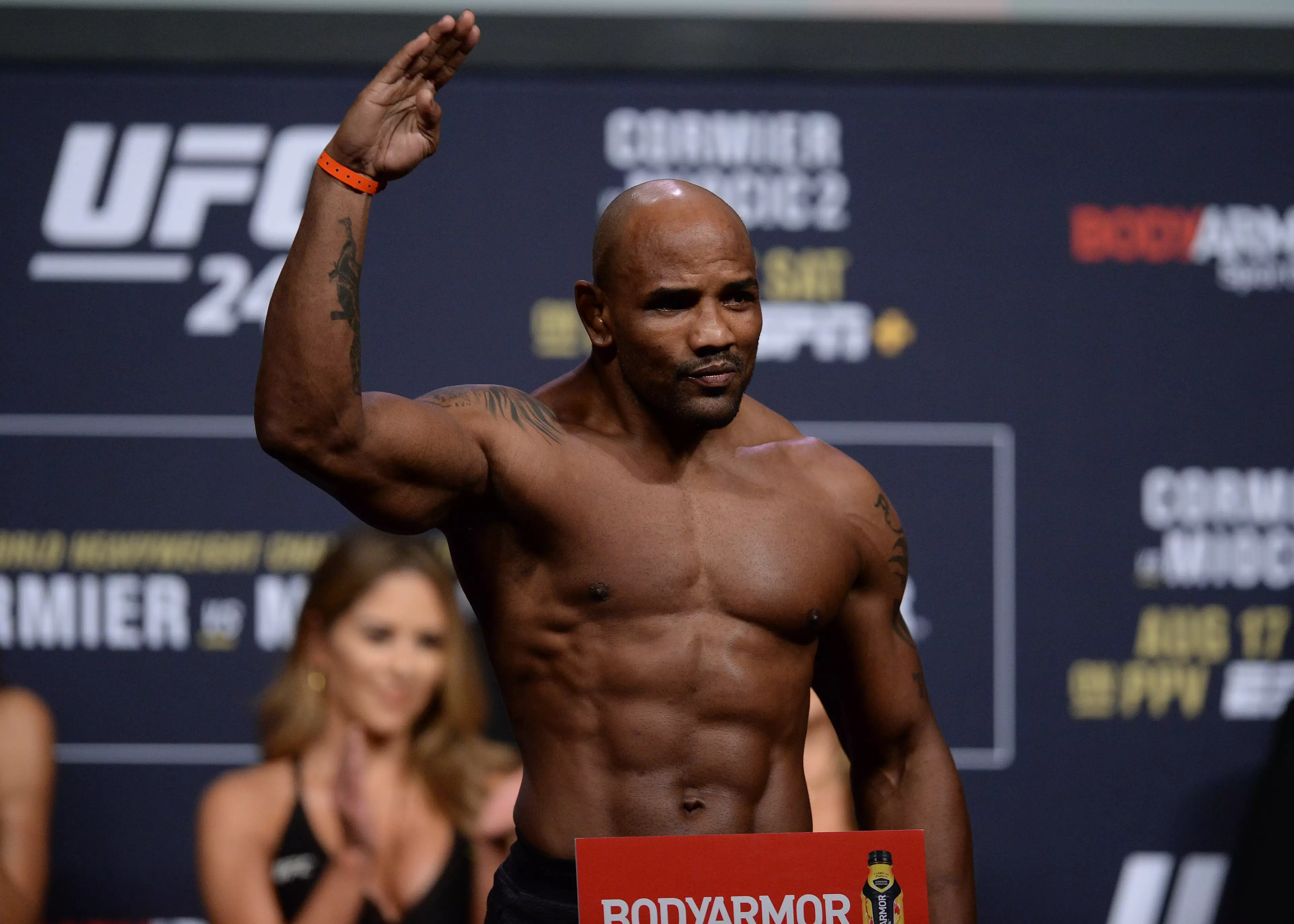 Yoel Romero at the weigh-ins for his bout against Paulo Costa.