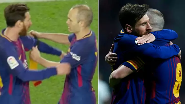 Andres Iniesta Tells Lionel Messi That He Loves Him As He Leaves Pitch