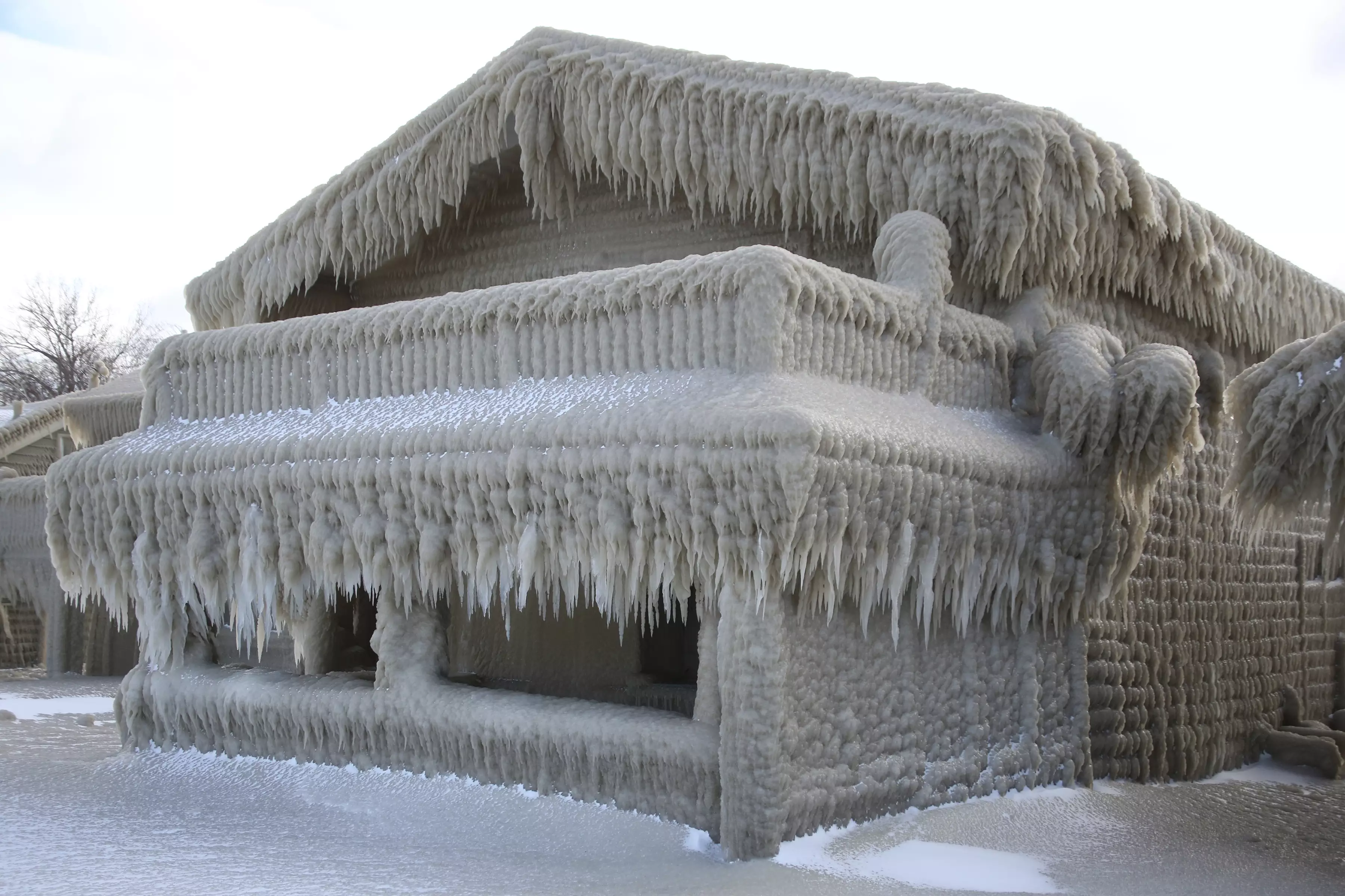 Houses are encased in ice near Lake Erie.