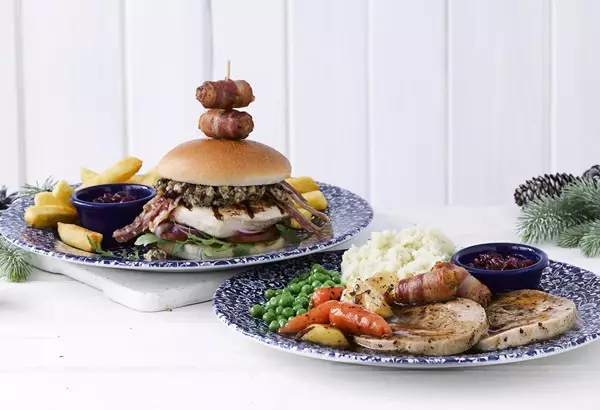 Wetherspoons Christmas menu has a huge pigs in blankets burger which looks amazing.