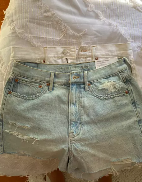 The woman took photos of the shorts side by side (