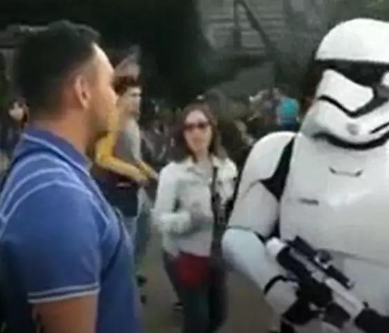 The lightsaber was no match for the mockery of the stormtrooper.