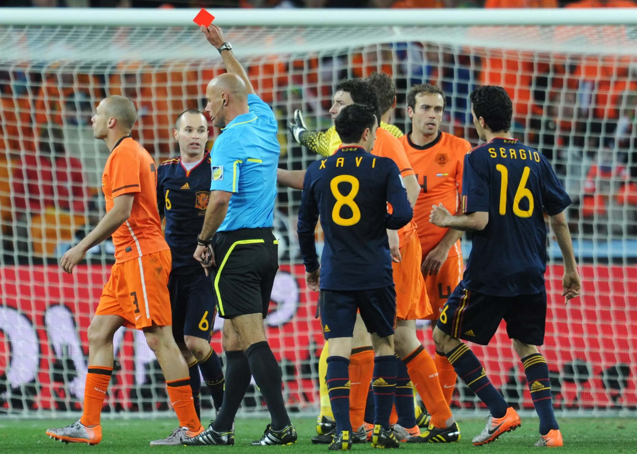 Webb sends off Johnny Heitinga in the World Cup final. Image: PA