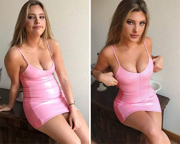 This social media goer proved how different a pose can make to your appearance by sitting slumped in her second photo (