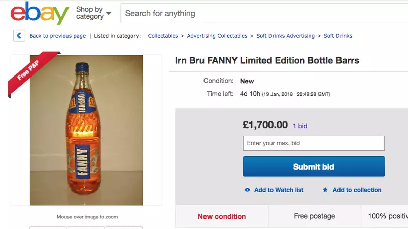 ​Someone Is Selling A Bottle Of Old Recipe Irn-Bru With ‘Fanny’ Written On It On eBay For £1,700