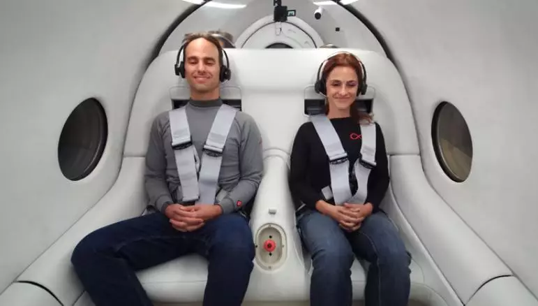 Josh Giegel and Sara Luchian were the first pair to ride on the Virgin Hyperloop.