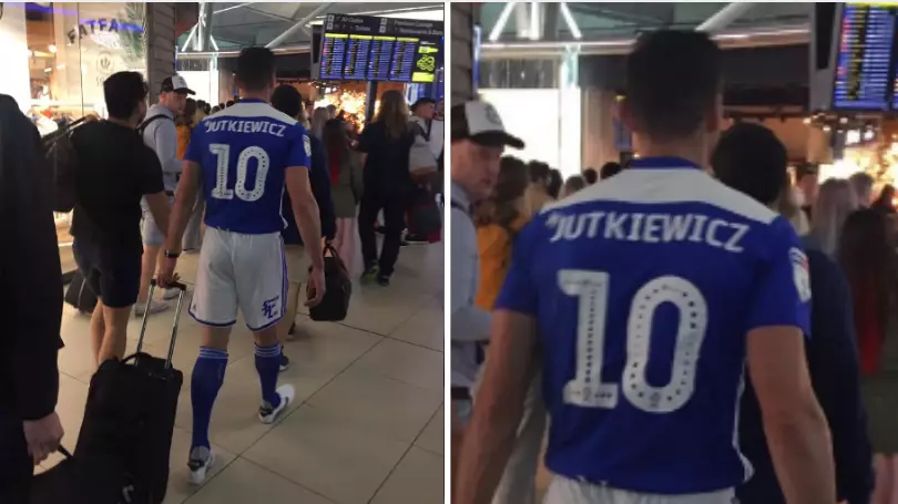 Birmingham Striker Lukas Jutkiewicz Spotted Wearing Full-Kit At Airport On The Way To His Stag Do 