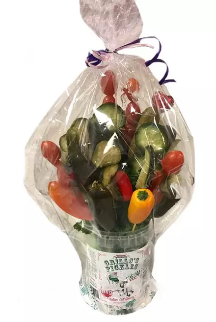 The bouquets are made with pickles and other vegetables.