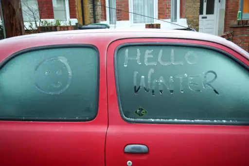 Hello Winter on a car window last year.