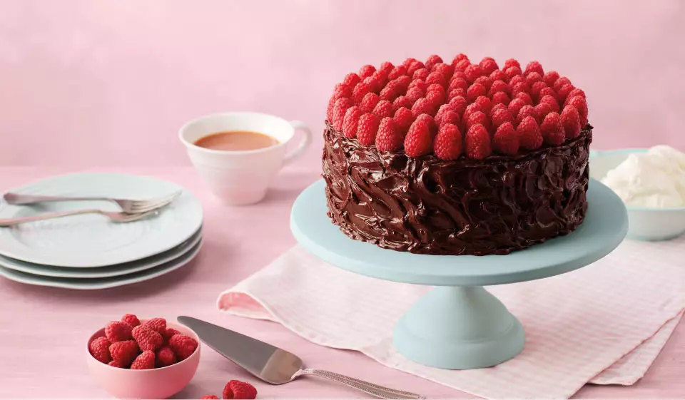 Bakers were sent out ingredients for this raspberry-topped, fudgy chocolate cake in February (