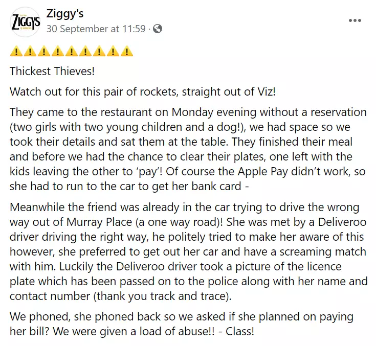 The restaurant shared the experience on Facebook.