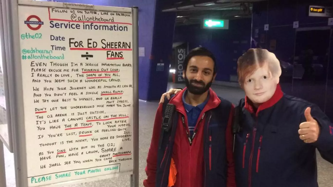 London Underground Staff Leave Note For Thousands Of Ed Sheeran Fans Arriving At O2 Arena