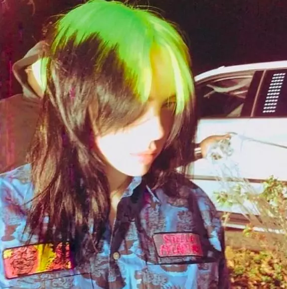 Billie has switched up her green and black hair (
