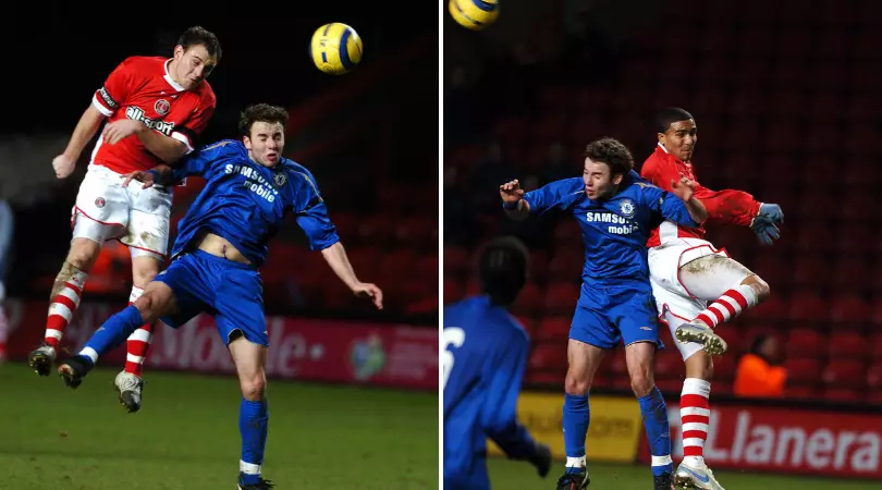 Simmonds in two very unflattering pictures playing for Chelsea Reserves vs Charlton Athletic in 2006. Images: PA Images