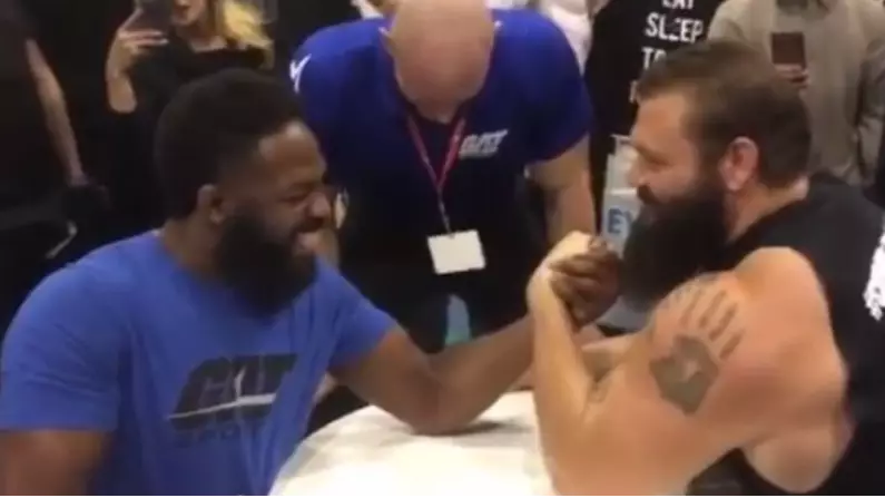 Flashback: Jon Jones Tries To Arm Wrestle A Powerlifter, Gets Played With And Loses