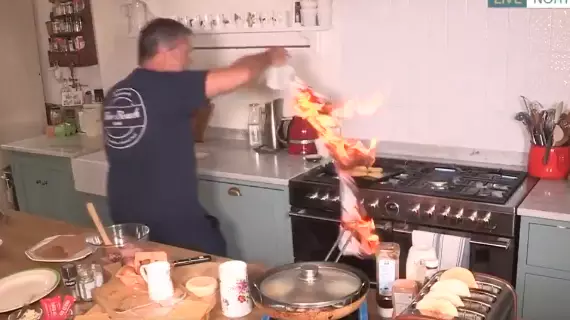 John Torode Sets Tea Towel On Fire While Cooking On This Morning