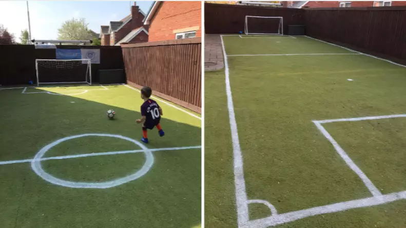 Dad Transforms Back Garden Into Amazing Football Pitch For His Son