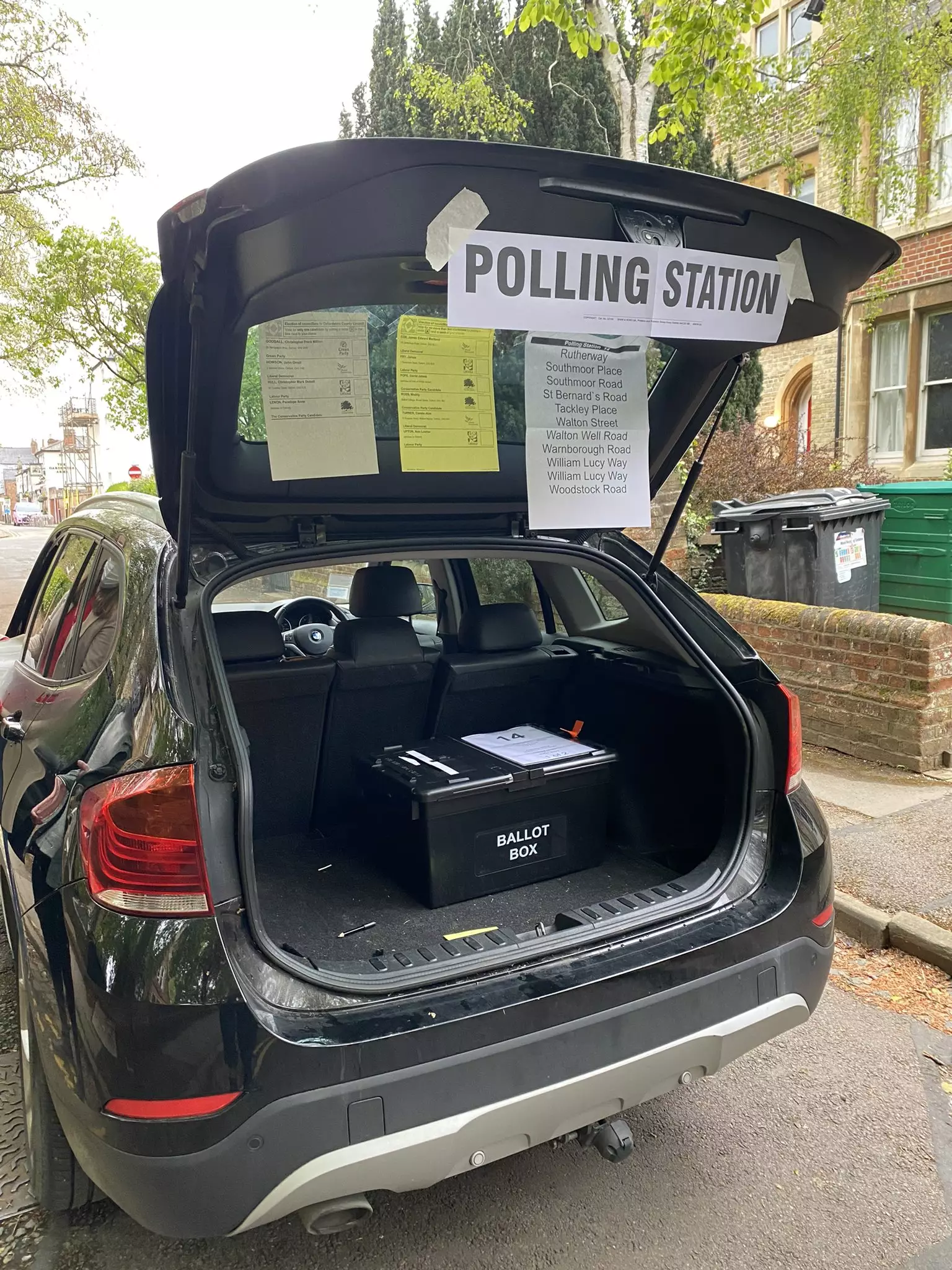 The polling station was briefly set up in a car boot.