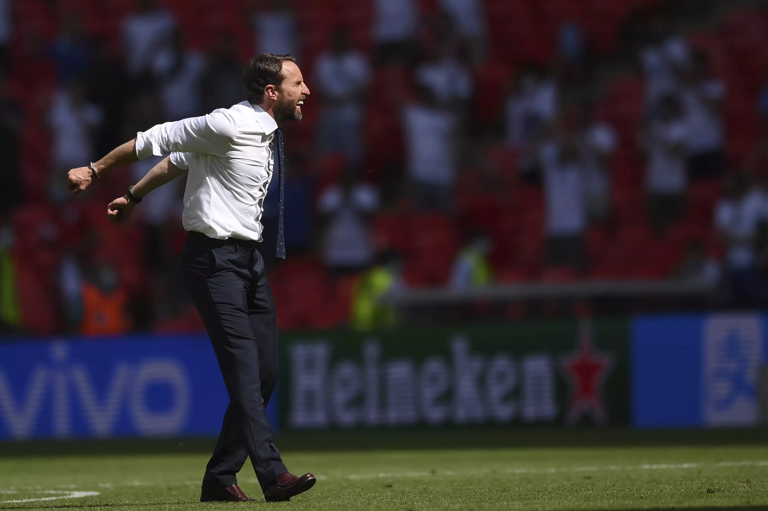 Southgate celebrates with the fans after the win. Image: PA Images