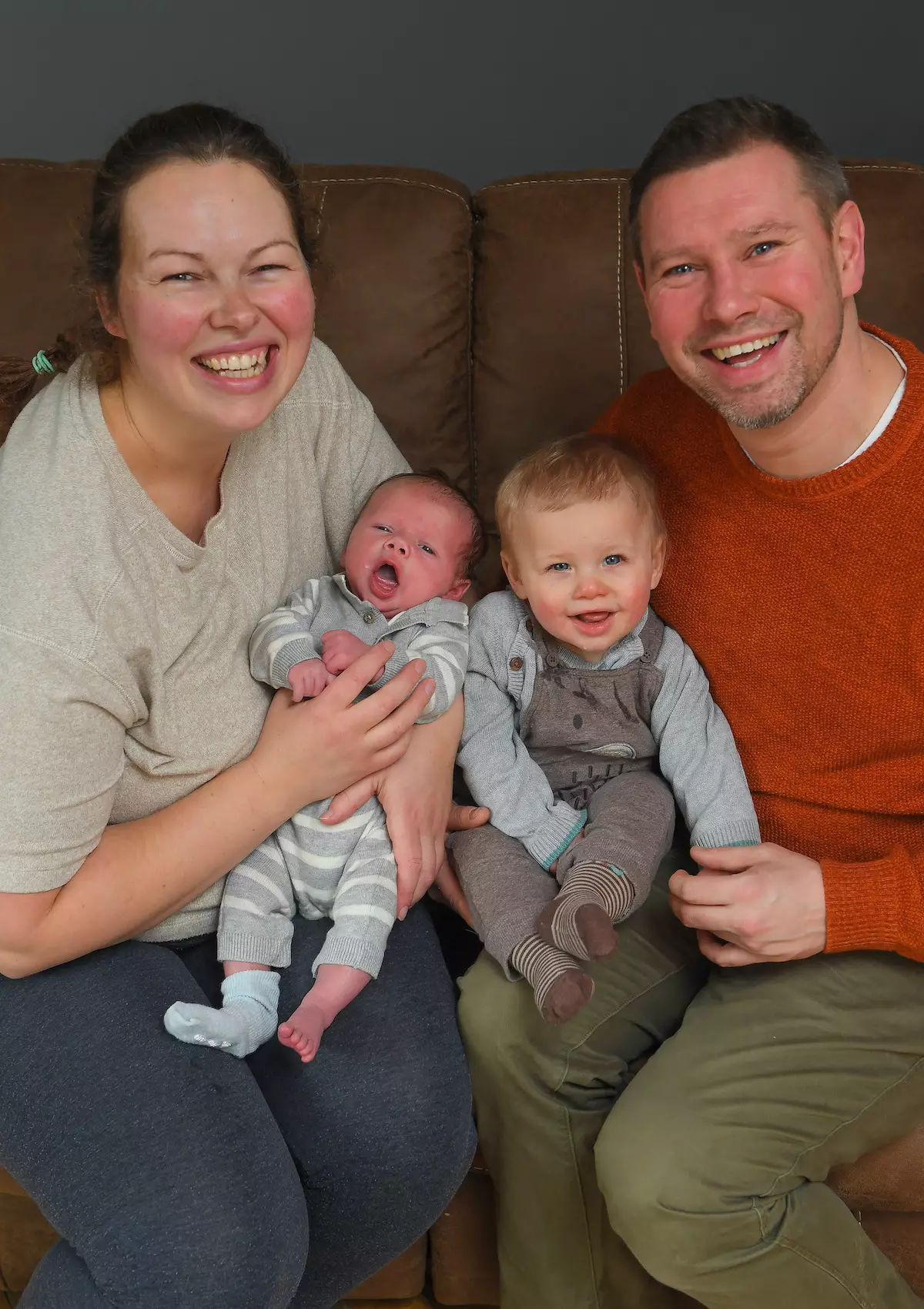Hannah and Matthew with their children, Bruce and baby Jasper.