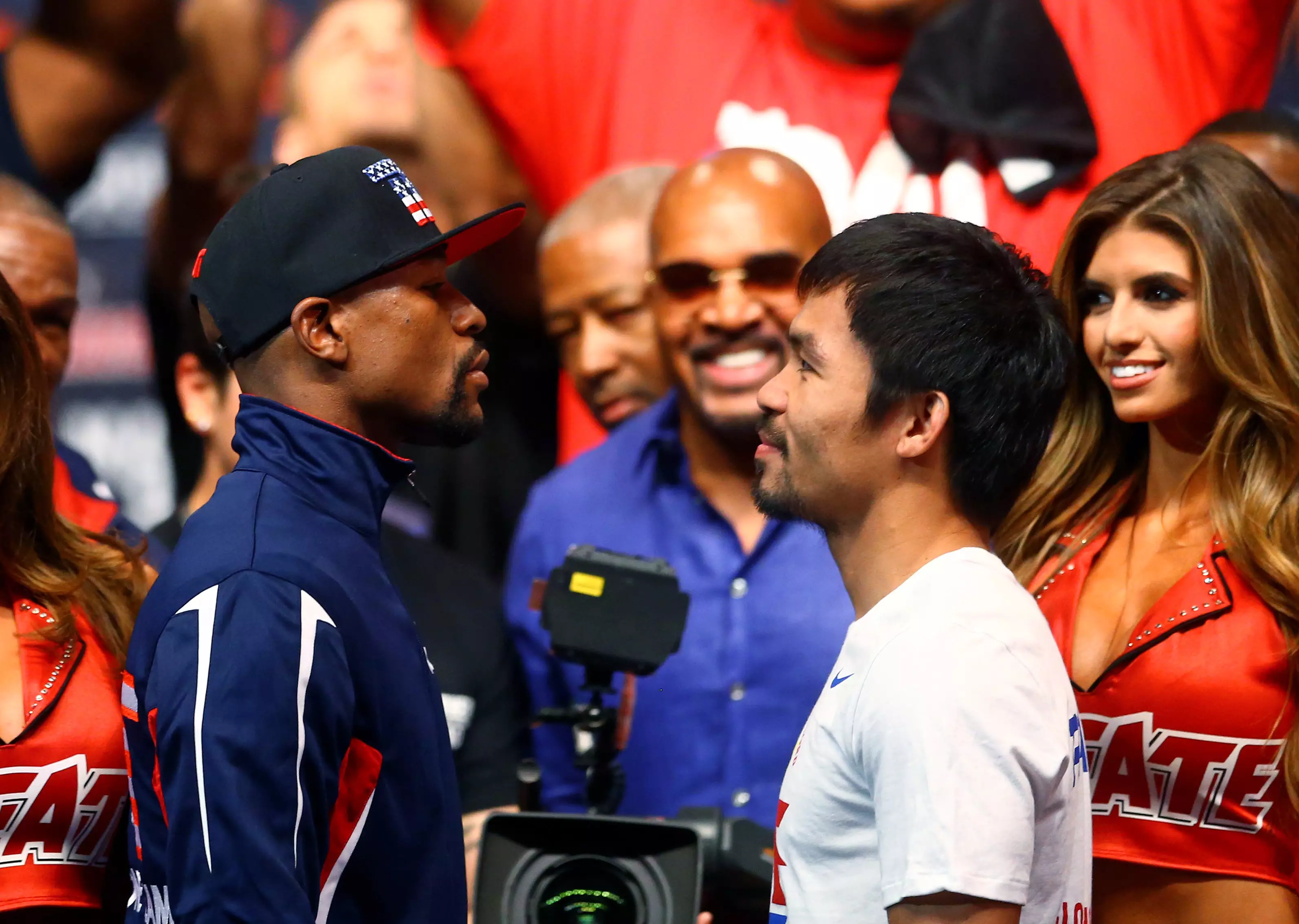 Pacquiao and Mayweather face off in 2015.