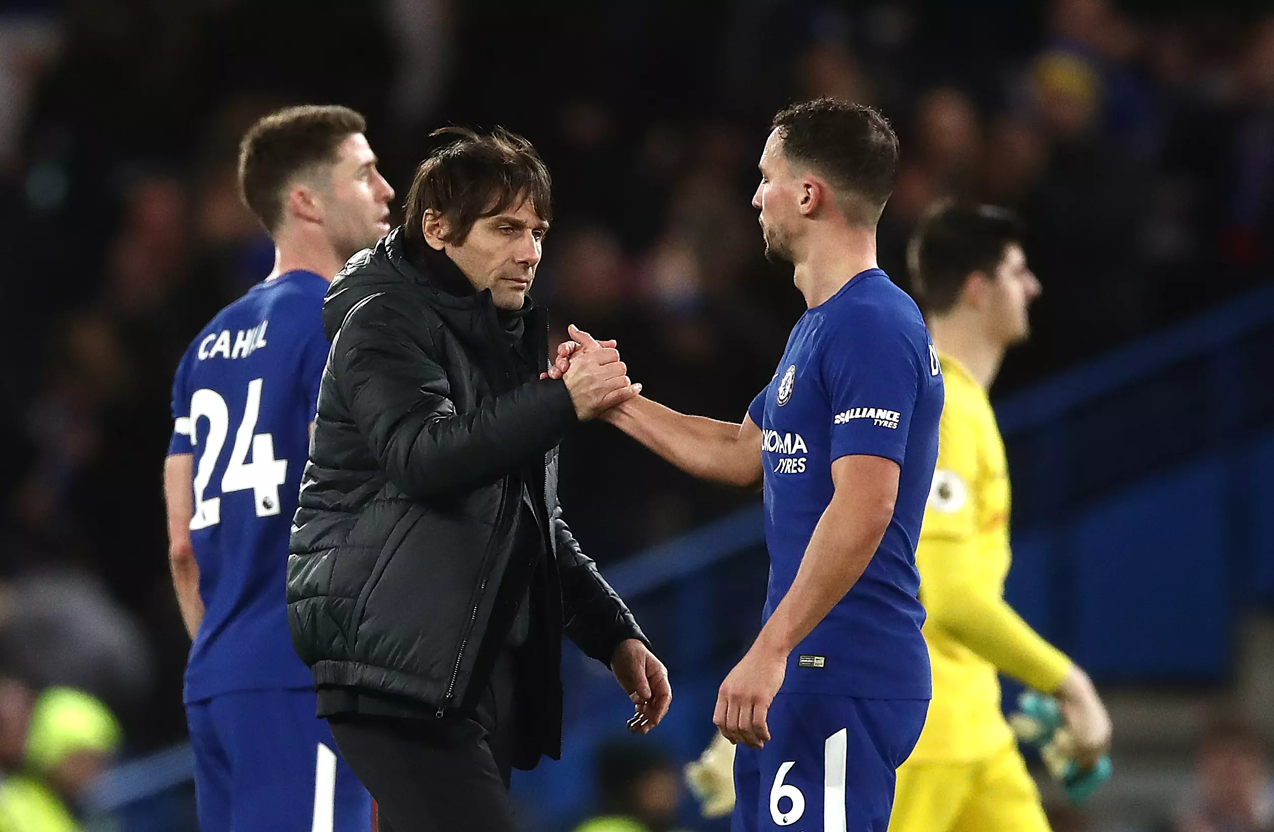 Conte embraces with Drinkwater. Image: PA