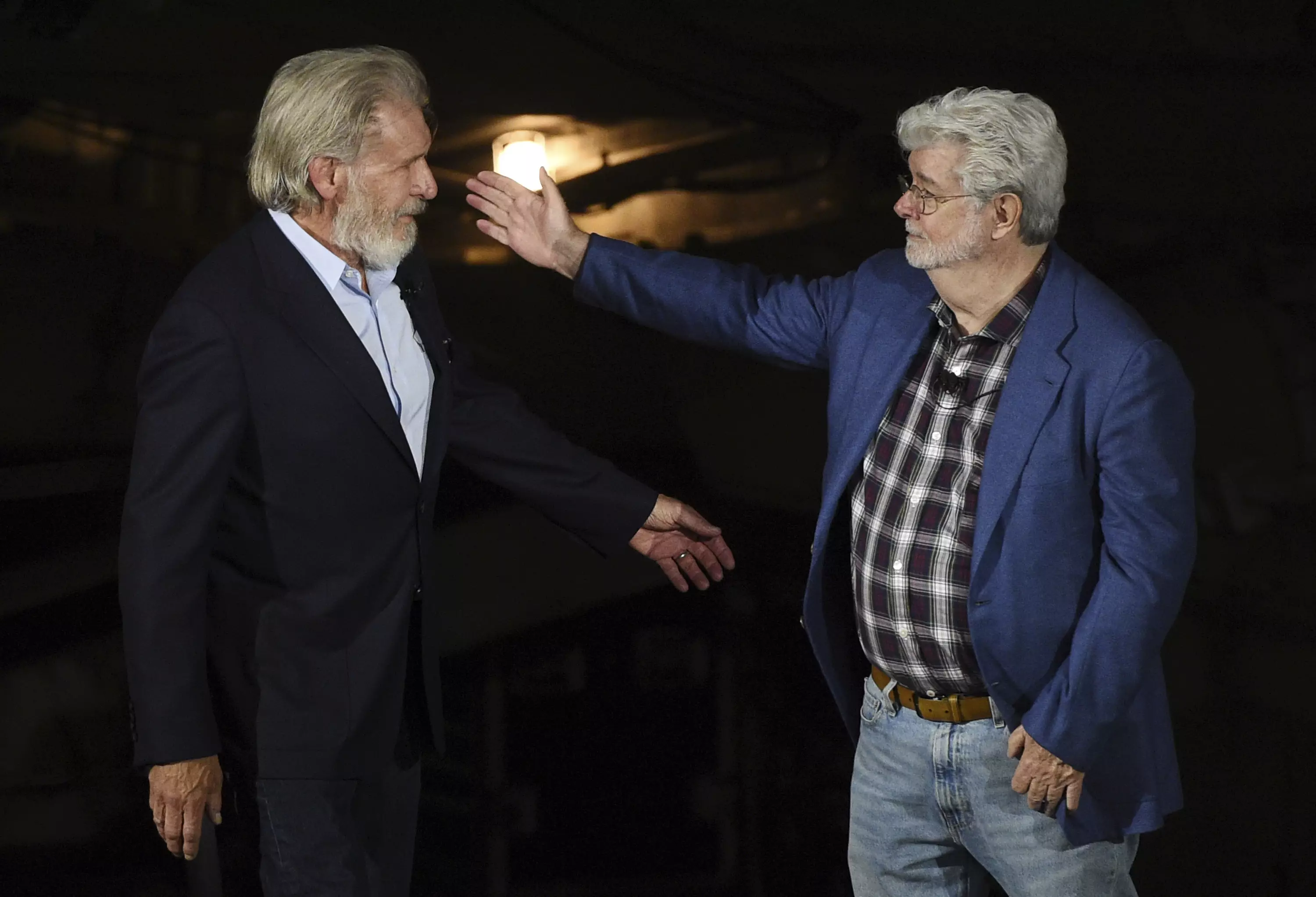 George Lucas and Harrison Ford at the launch.