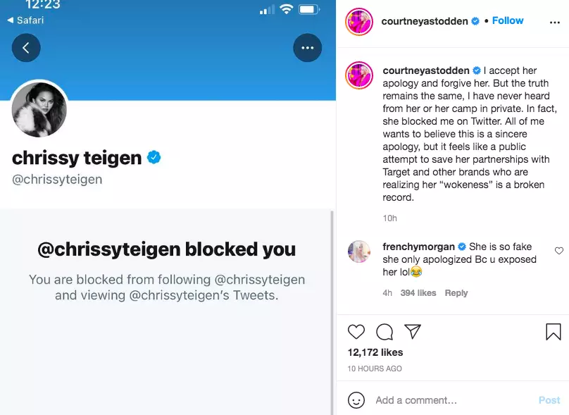 Courtney suggested Chrissy's apology wasn't sincere (