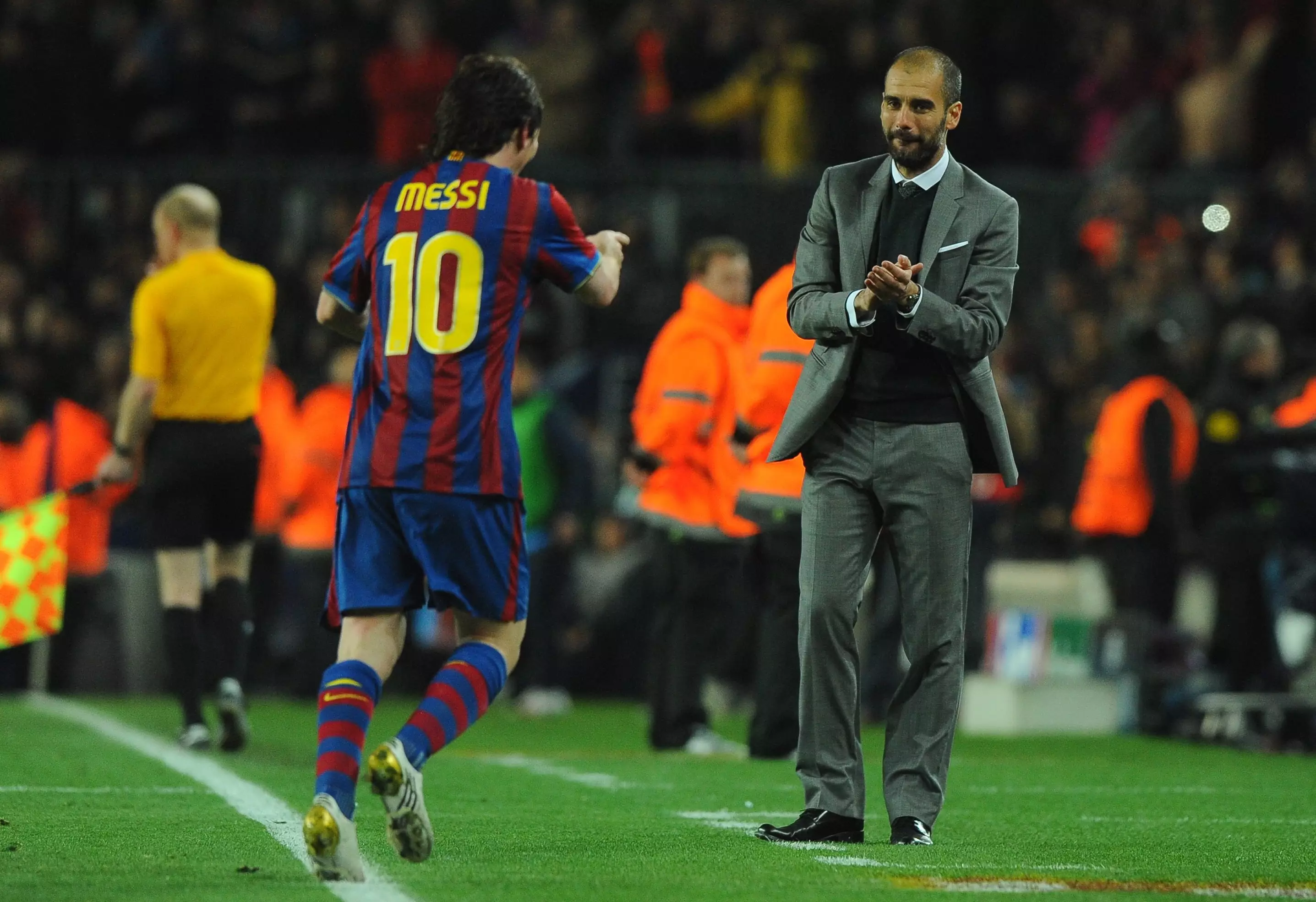 Messi and Guardiola had a good relationship at Barcelona. Image: PA Images