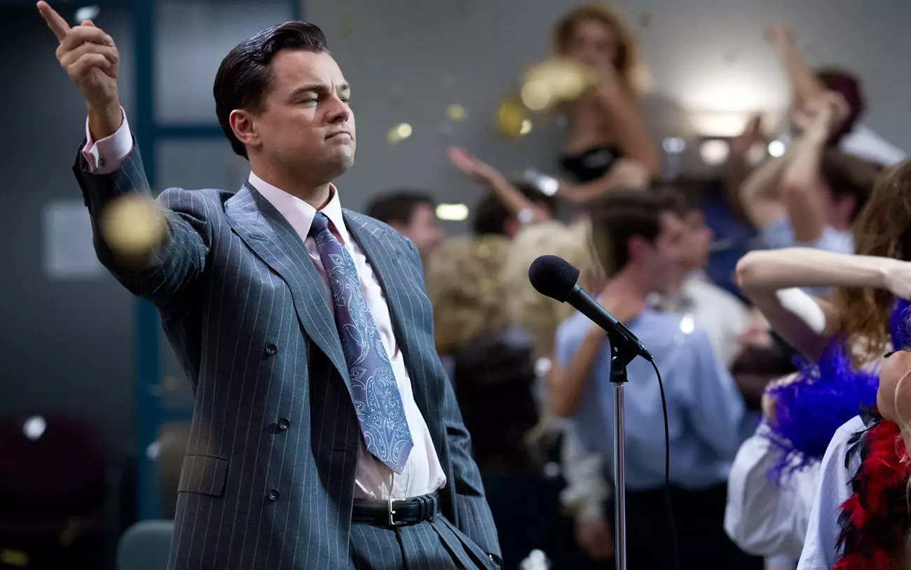 Leonardo DiCaprio as Belfort in The Wolf of Wall Street.